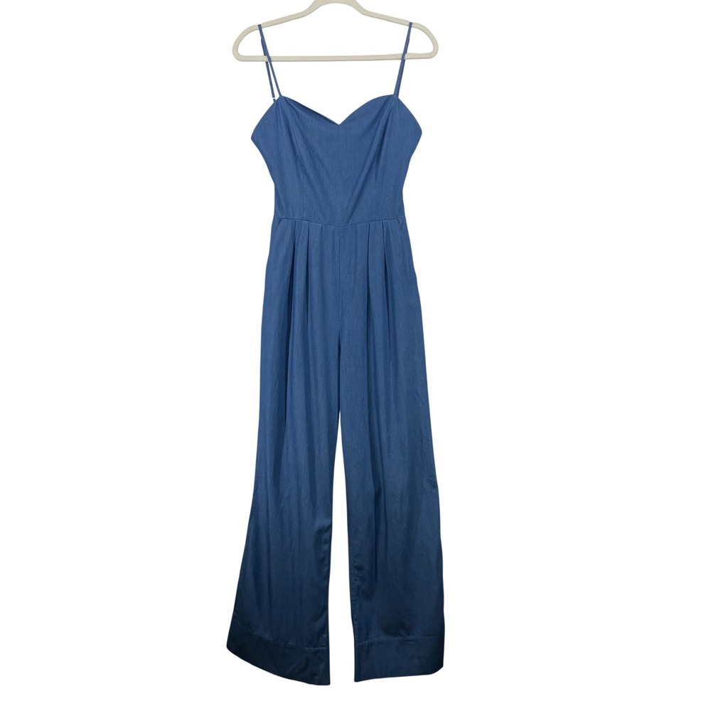 Lovers + Friends Size Small Gardenia Jumpsuit Blue Open Tie Back Wide Leg Women